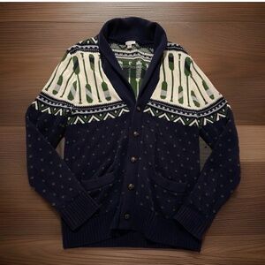 Merona Cardigan Mens M Medium Blue Boating Oars Button Shawl Neck Sweater Knit
